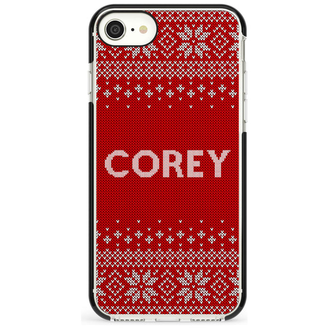 Personalised Red Christmas Knitted Jumper Black Impact Phone Case for iPhone SE 8 7 Plus