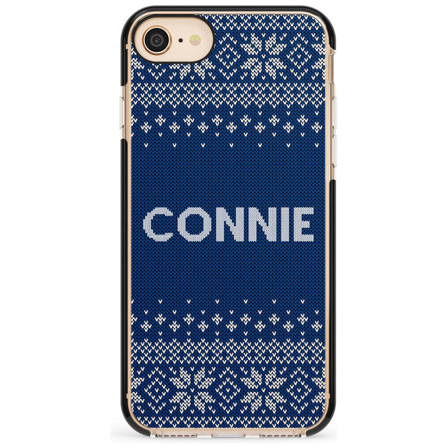 Personalised Blue Christmas Knitted Jumper Black Impact Phone Case for iPhone SE 8 7 Plus