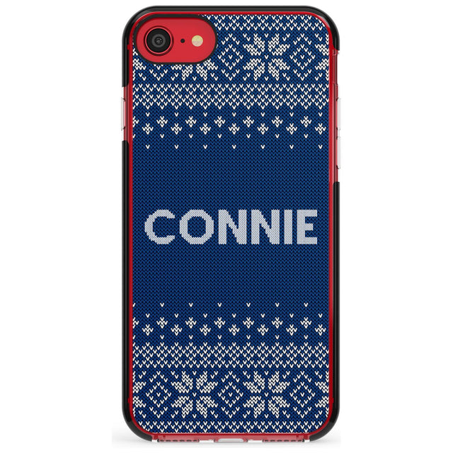 Personalised Blue Christmas Knitted Jumper Black Impact Phone Case for iPhone SE 8 7 Plus