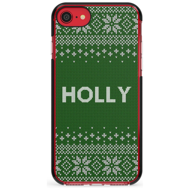 Personalised Green Christmas Knitted Jumper Black Impact Phone Case for iPhone SE 8 7 Plus