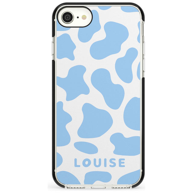 Personalised Blue and White Cow Print Black Impact Phone Case for iPhone SE 8 7 Plus