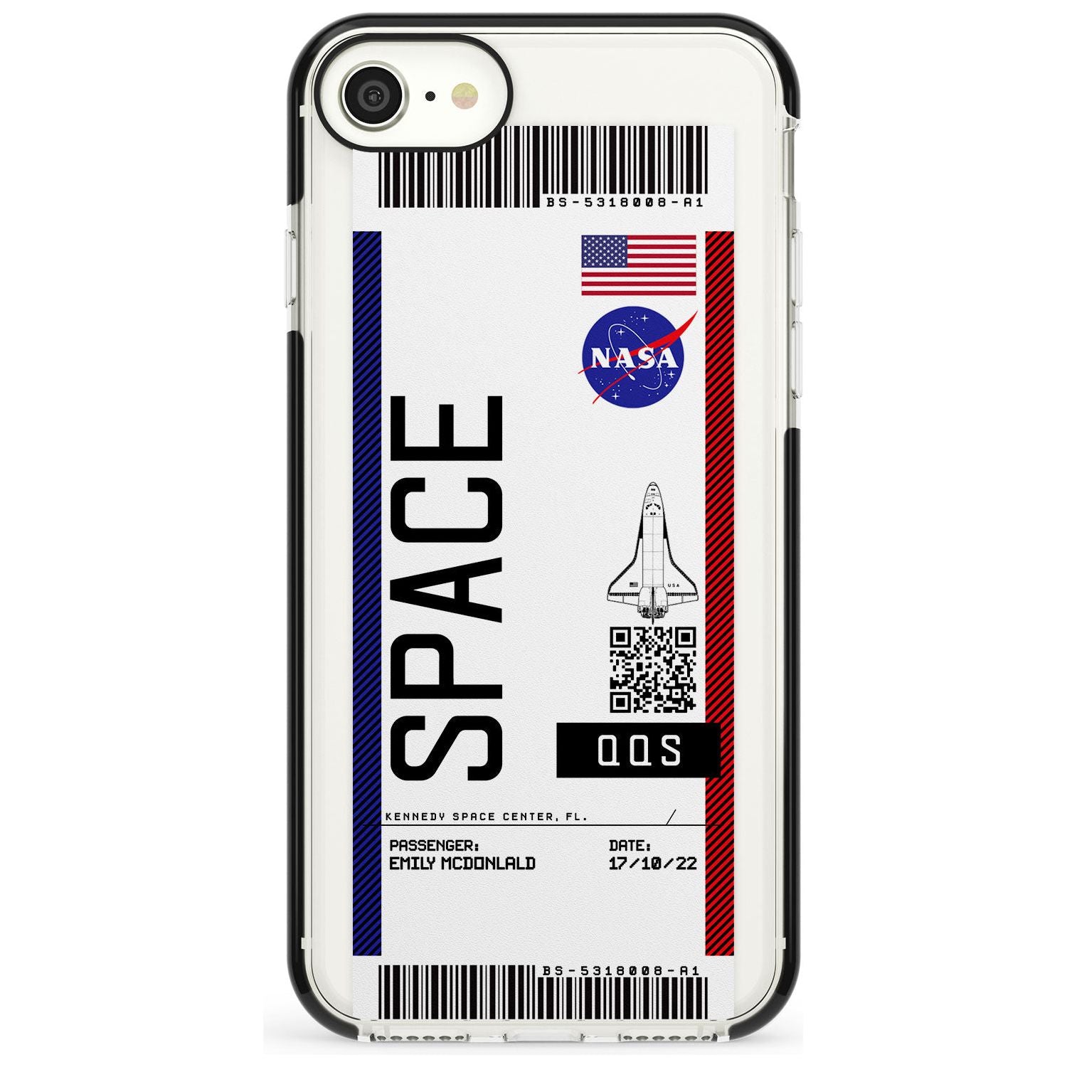 Personalised NASA Boarding Pass (Light) Black Impact Phone Case for iPhone SE 8 7 Plus
