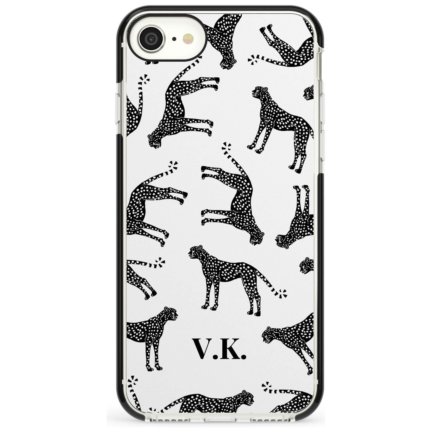 Personalised Cheetah Pattern: Black & White Pink Fade Impact Phone Case for iPhone SE 8 7 Plus