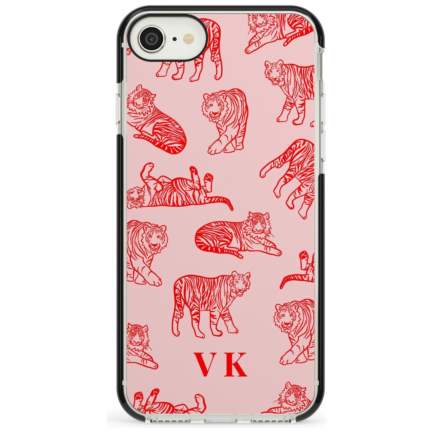 Red Tiger Outlines on Pink iPhone Case  Black Impact Custom Phone Case - Case Warehouse