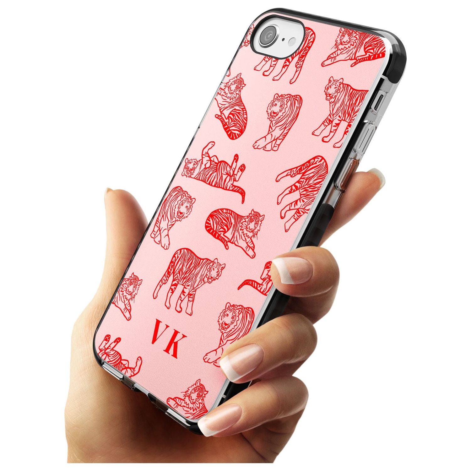 Red Tiger Outlines on Pink iPhone Case   Custom Phone Case - Case Warehouse