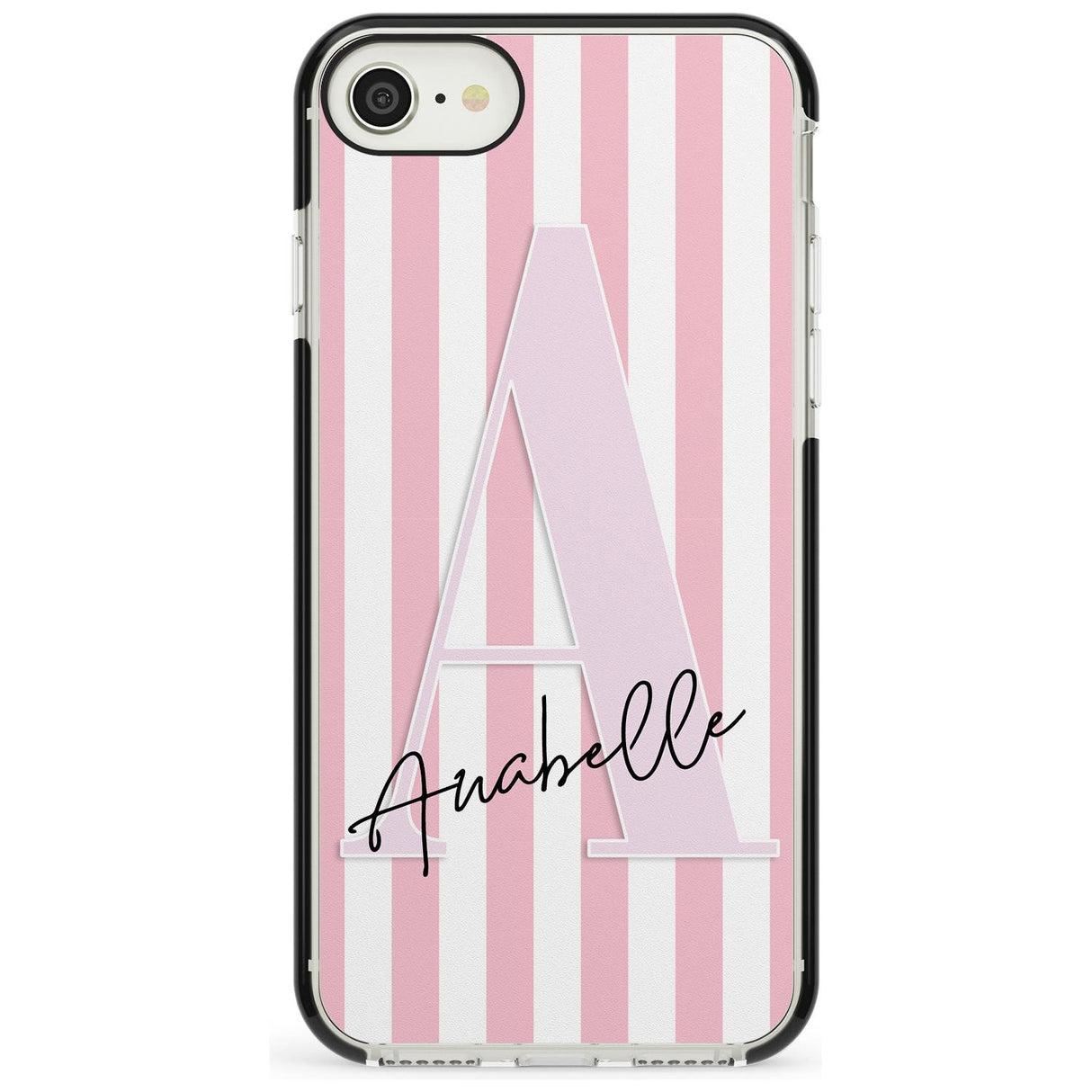 Pink Stripes & Large Monogram iPhone Case  Black Impact Custom Phone Case - Case Warehouse
