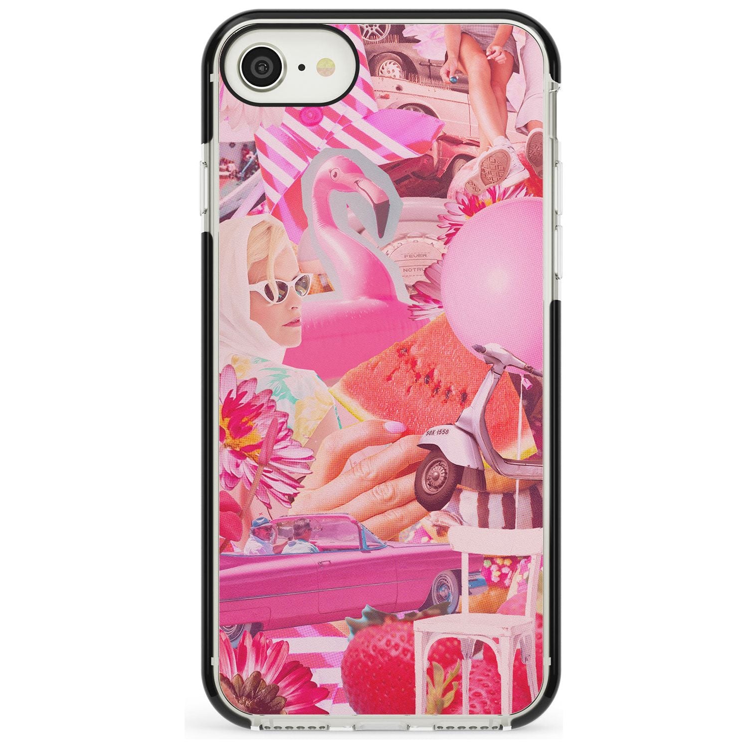 Vintage Collage: Pink Glamour Black Impact Phone Case for iPhone SE 8 7 Plus