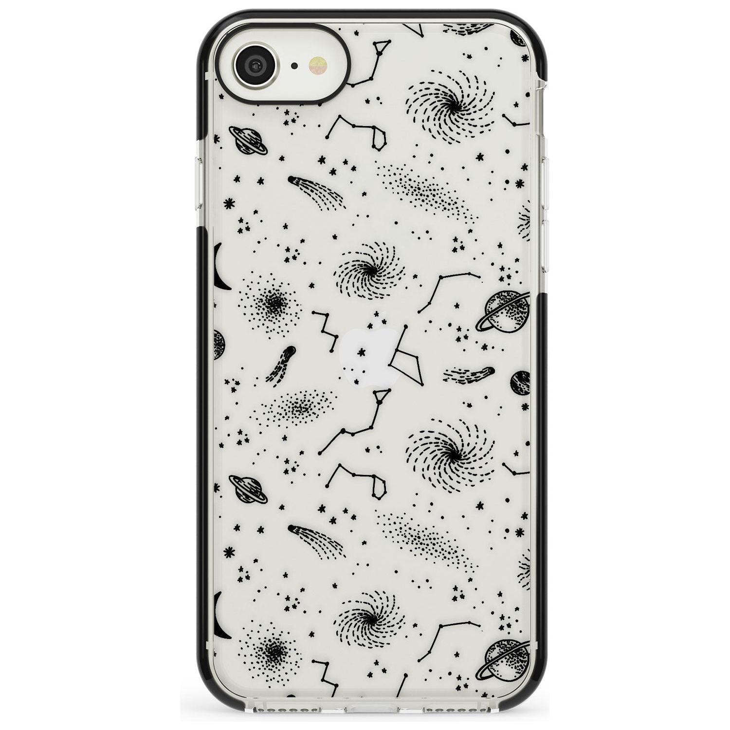 Mixed Galaxy Pattern Black Impact Phone Case for iPhone SE 8 7 Plus