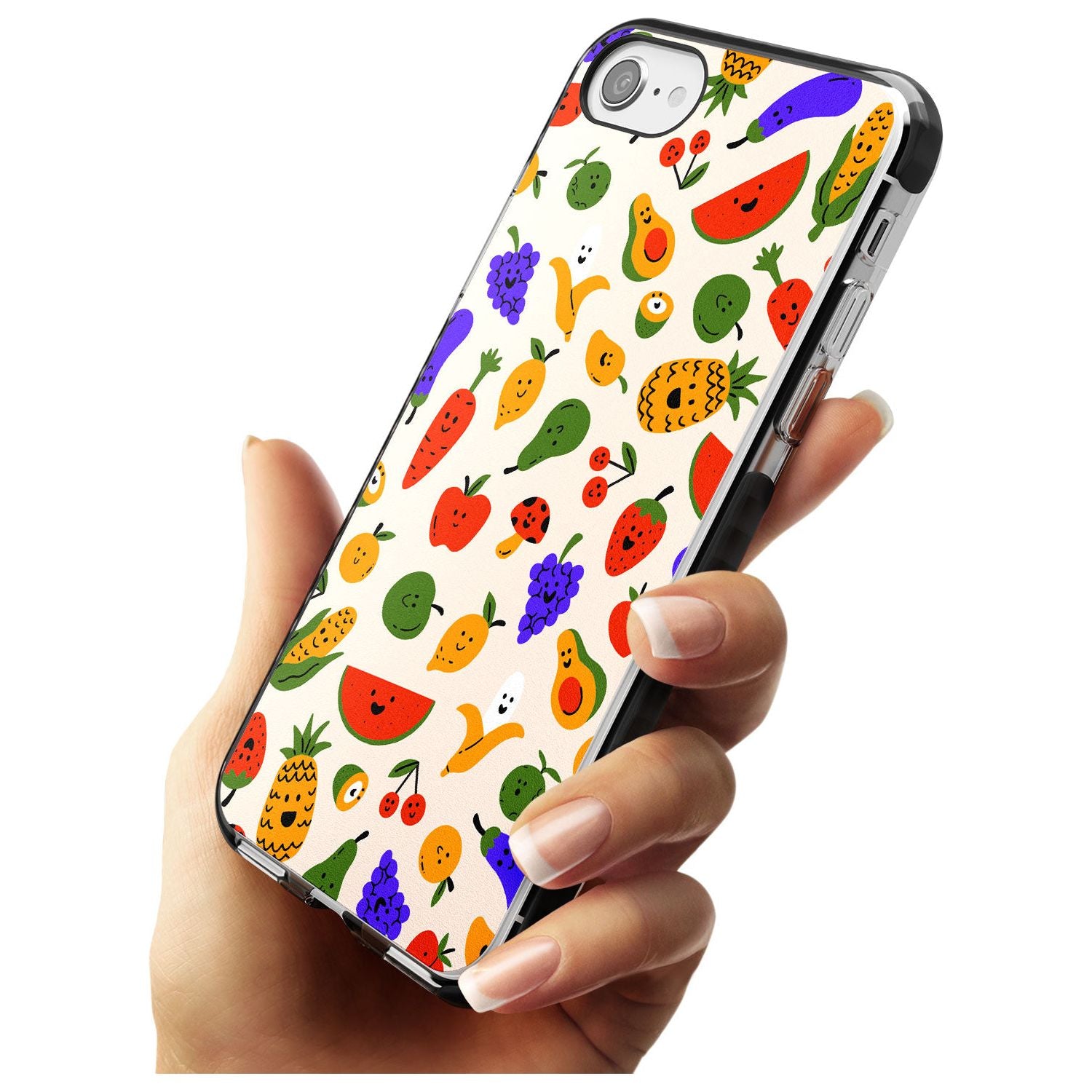 Mixed Kawaii Food Icons - Solid iPhone Case Black Impact Phone Case Warehouse SE 8 7 Plus