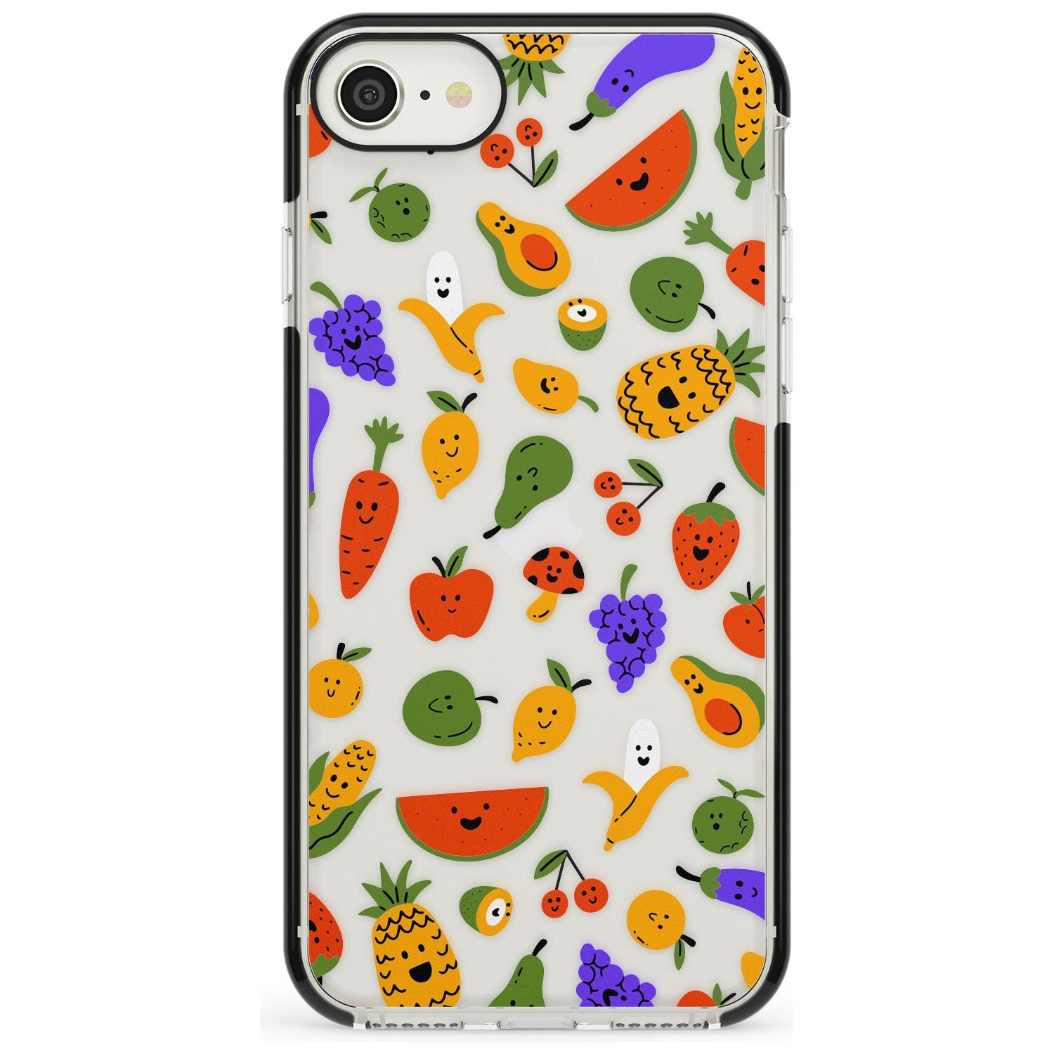 Mixed Kawaii Food Icons - Clear iPhone Case Black Impact Phone Case Warehouse SE 8 7 Plus
