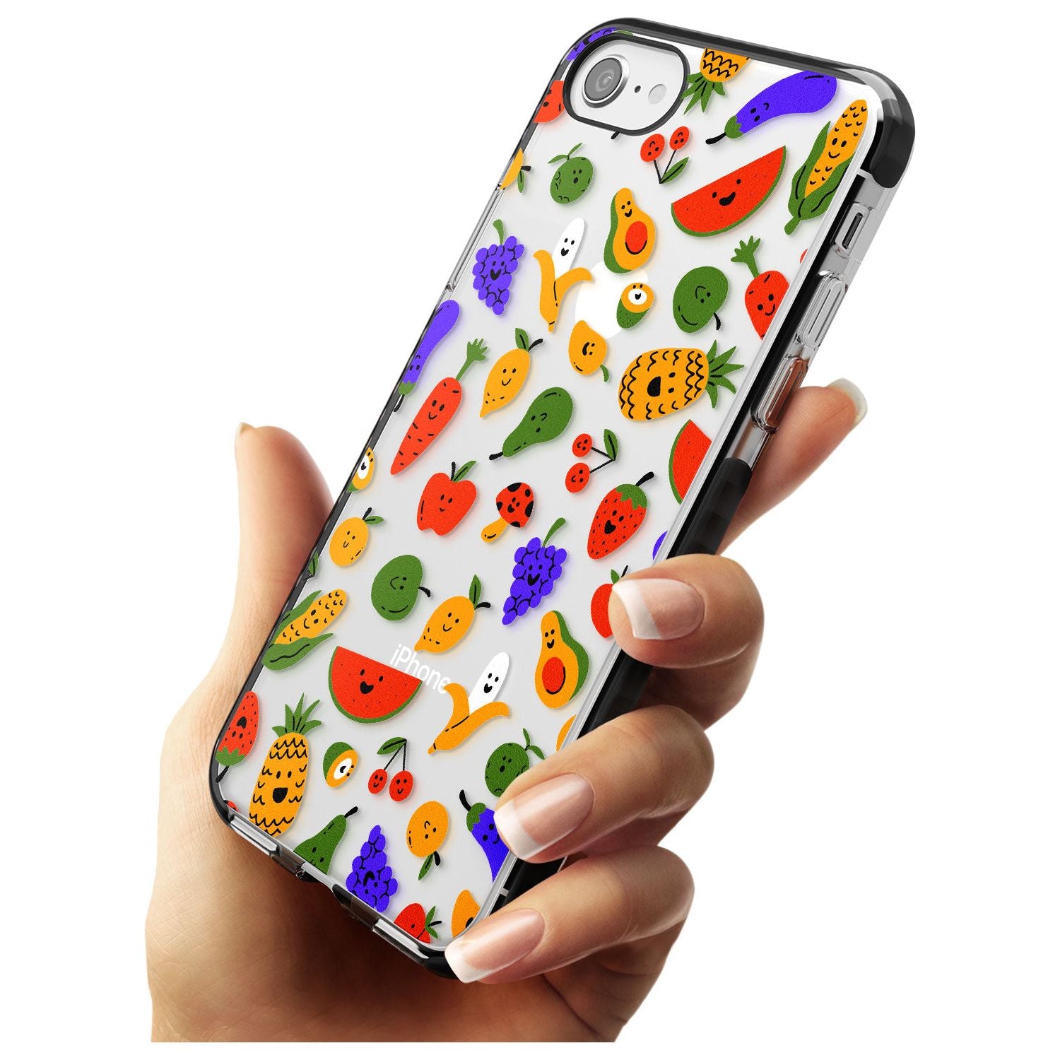 Mixed Kawaii Food Icons - Clear iPhone Case Black Impact Phone Case Warehouse SE 8 7 Plus