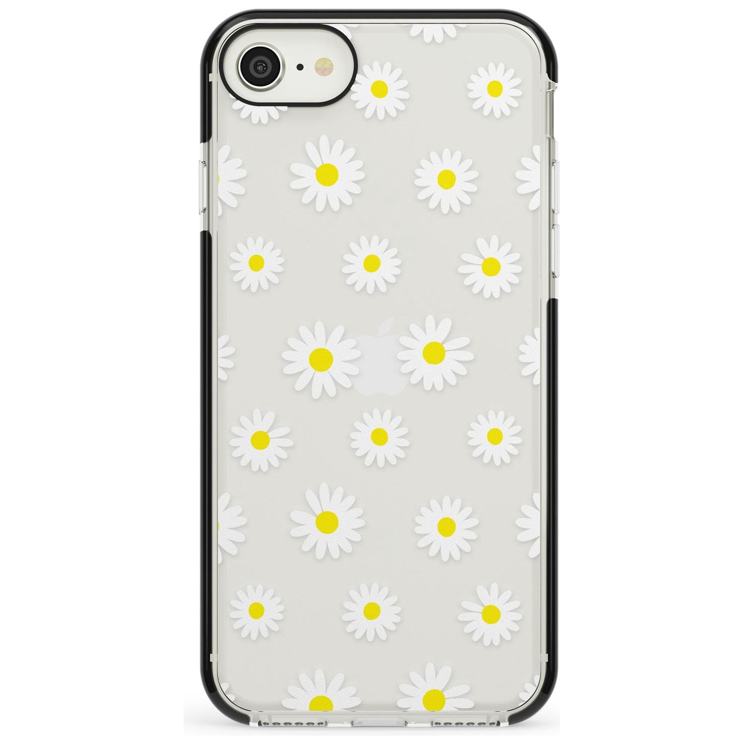 White Daisy Pattern (Clear) Black Impact Phone Case for iPhone SE 8 7 Plus
