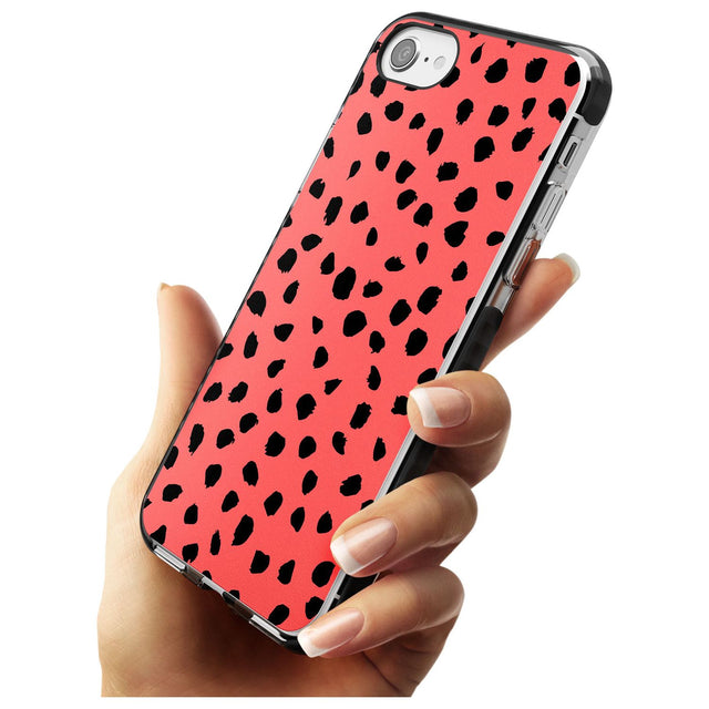 Black on Salmon Pink Dalmatian Polka Dot Spots Black Impact Phone Case for iPhone SE 8 7 Plus