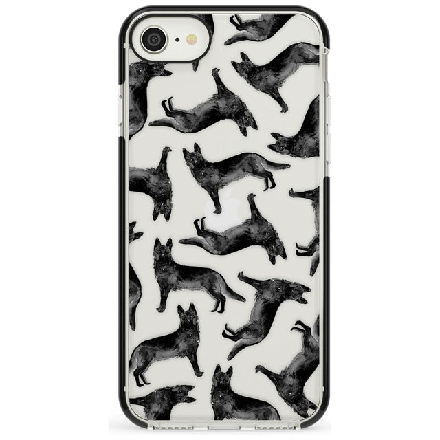 German Shepherd (Black) Watercolour Dog Pattern Black Impact Phone Case for iPhone SE 8 7 Plus