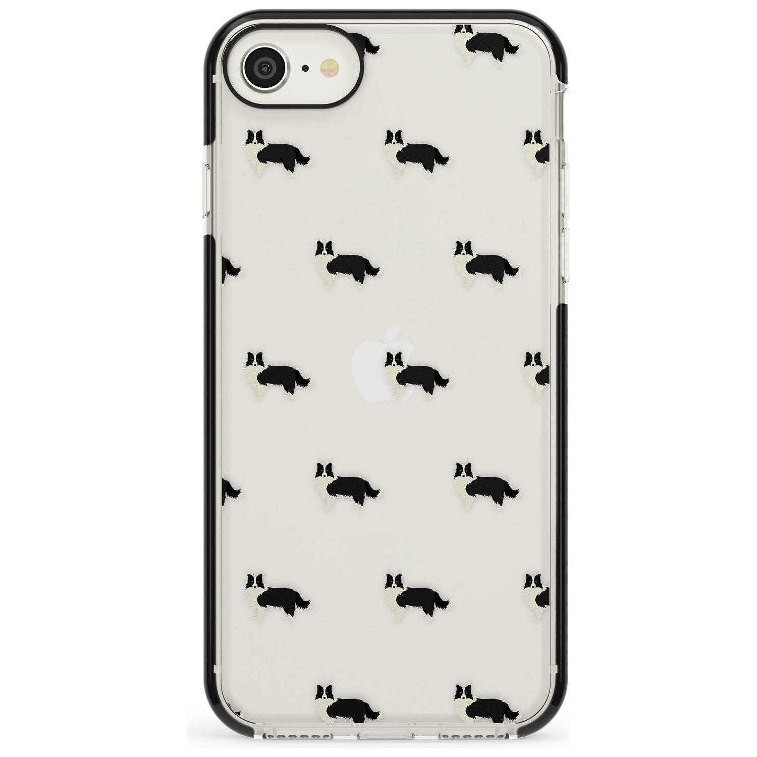 Border Collie Dog Pattern Clear Black Impact Phone Case for iPhone SE 8 7 Plus