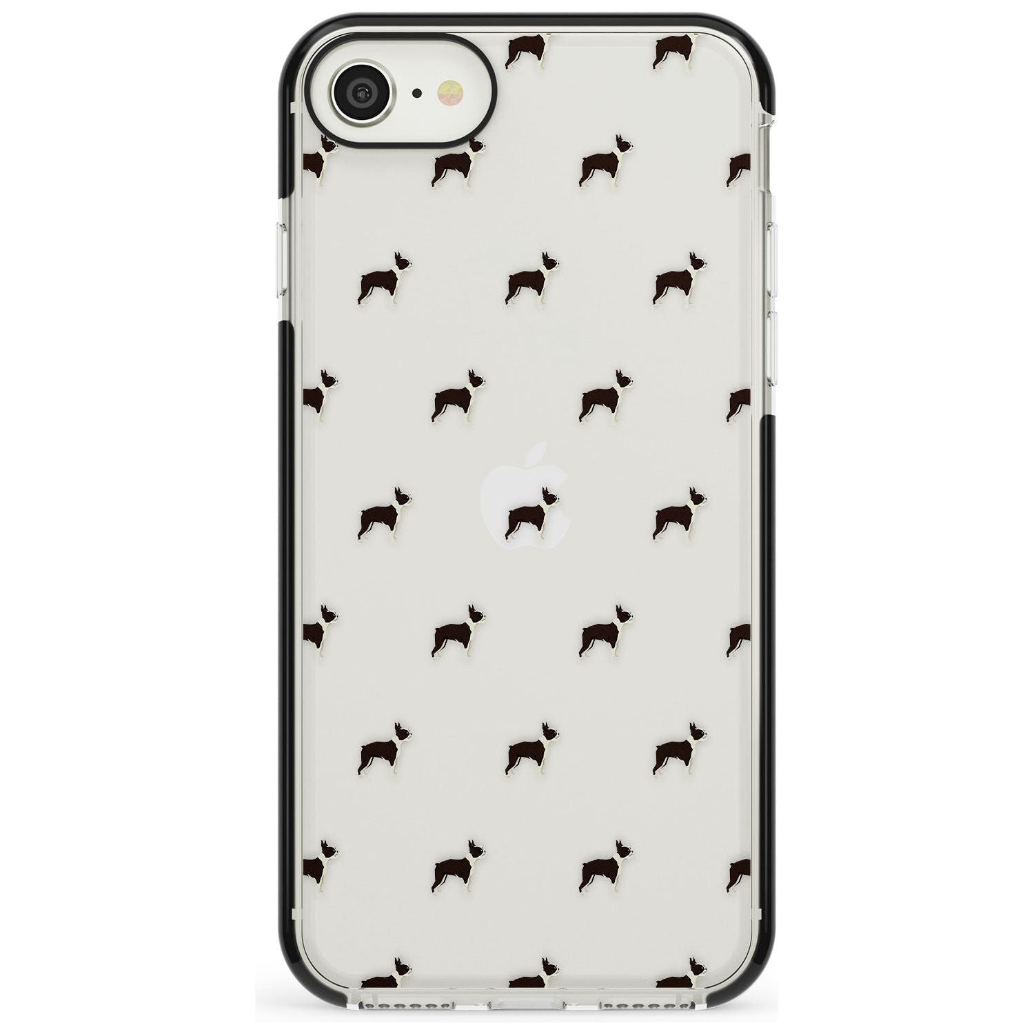 Boston Terrier Dog Pattern Clear Black Impact Phone Case for iPhone SE 8 7 Plus