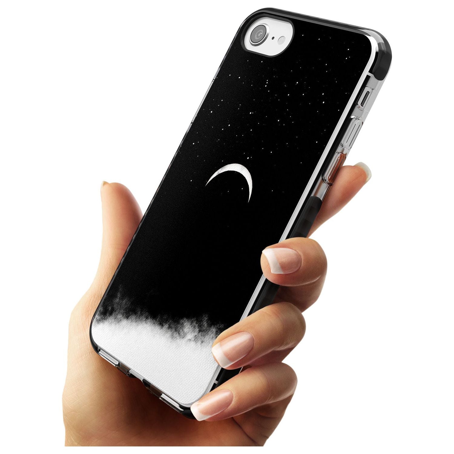 Upside Down Crescent Moon Black Impact Phone Case for iPhone SE 8 7 Plus
