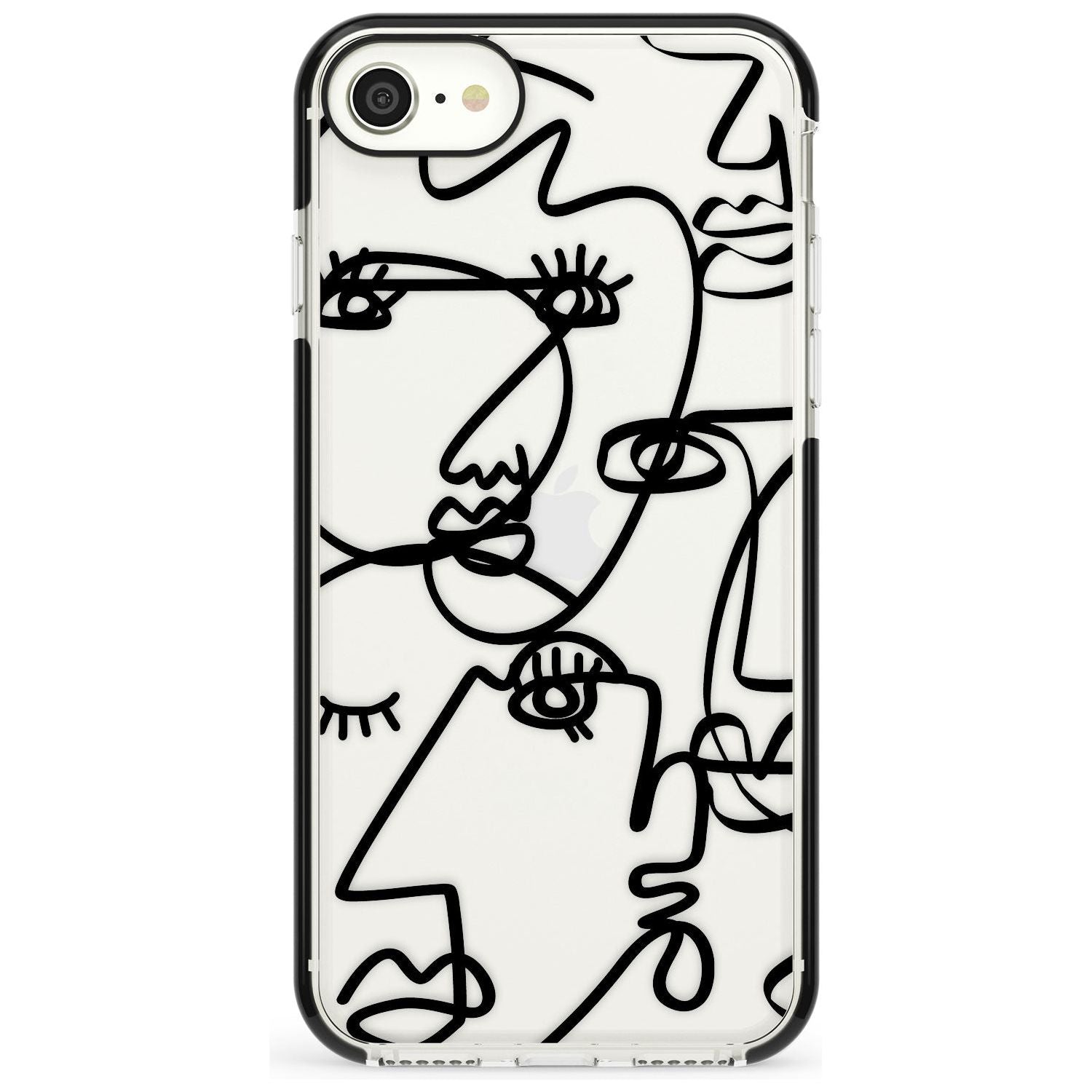 Continuous Line Faces: Black on Clear Pink Fade Impact Phone Case for iPhone SE 8 7 Plus