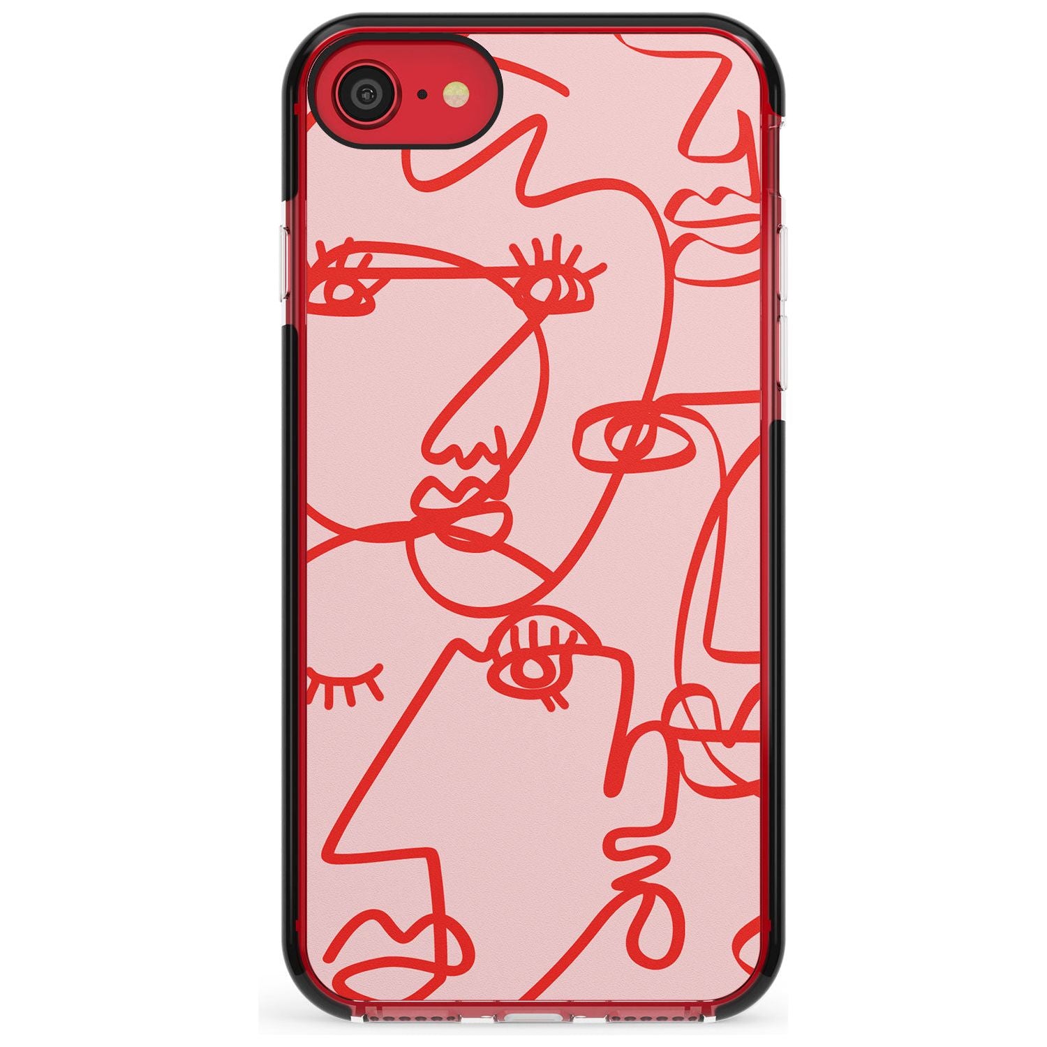 Continuous Line Faces: Red on Pink Pink Fade Impact Phone Case for iPhone SE 8 7 Plus