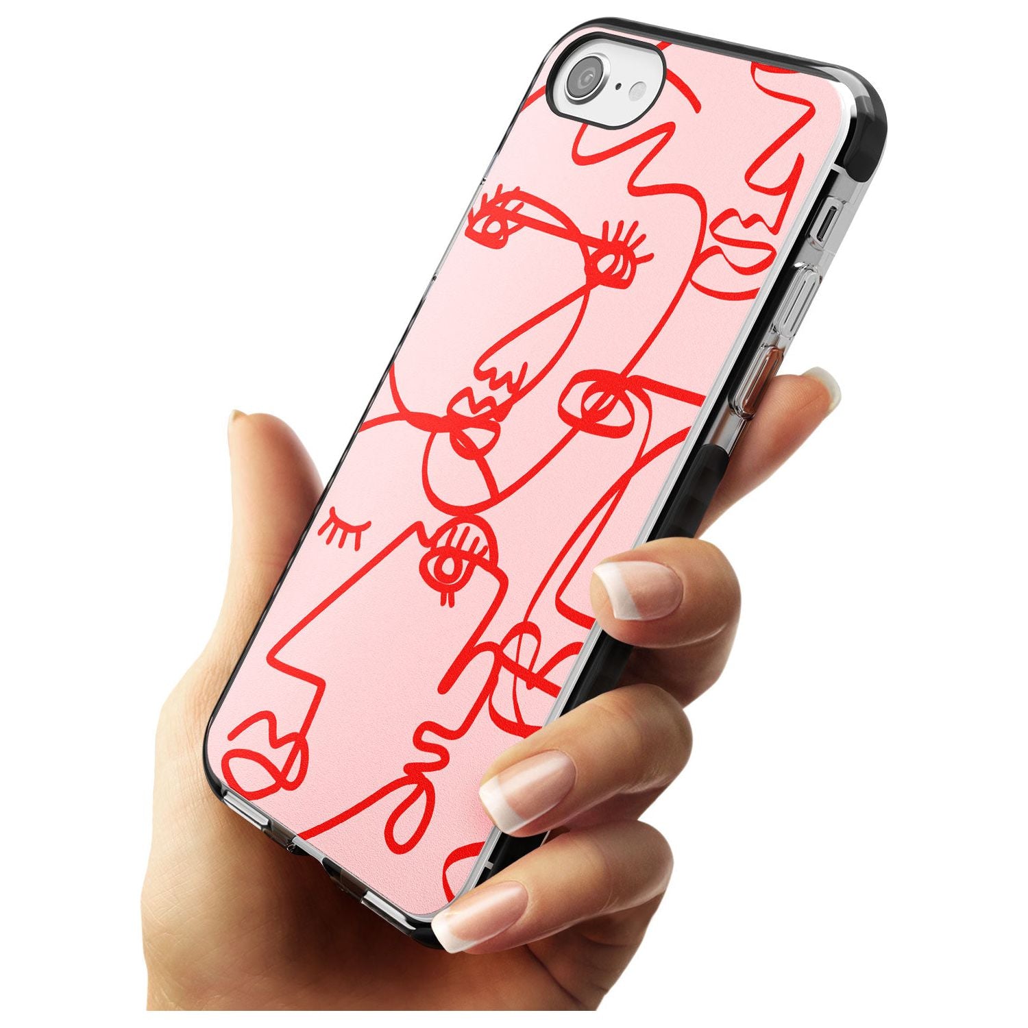 Continuous Line Faces: Red on Pink Pink Fade Impact Phone Case for iPhone SE 8 7 Plus