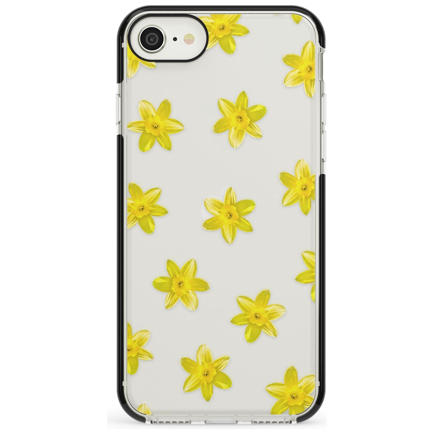 Daffodils Transparent Pattern Black Impact Phone Case for iPhone SE 8 7 Plus
