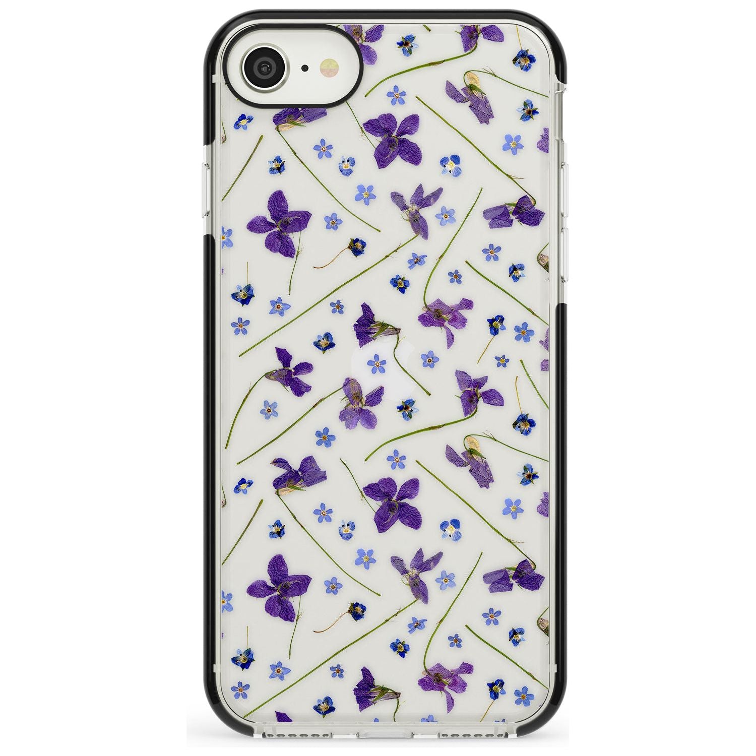 Violet & Blue Floral Pattern Design Black Impact Phone Case for iPhone SE 8 7 Plus