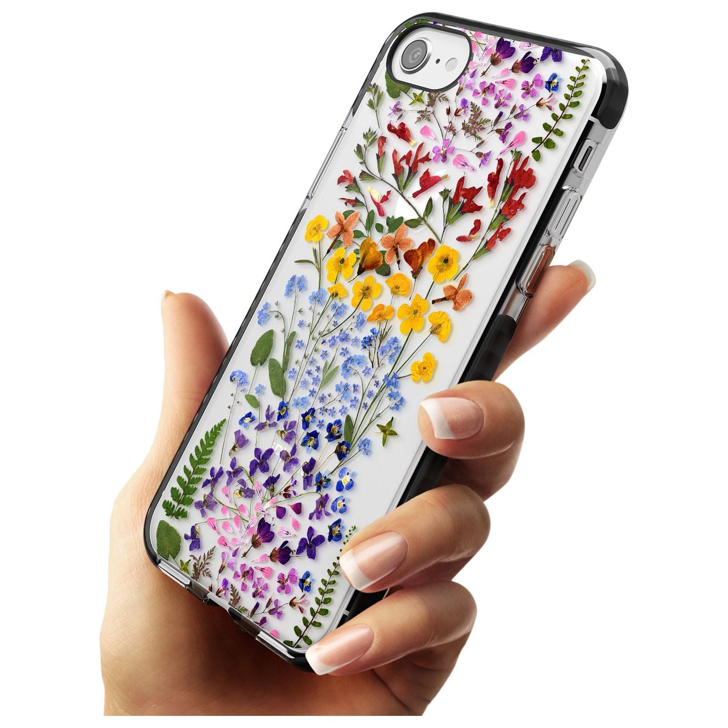 Wild Flower Stripe Design Black Impact Phone Case for iPhone SE 8 7 Plus