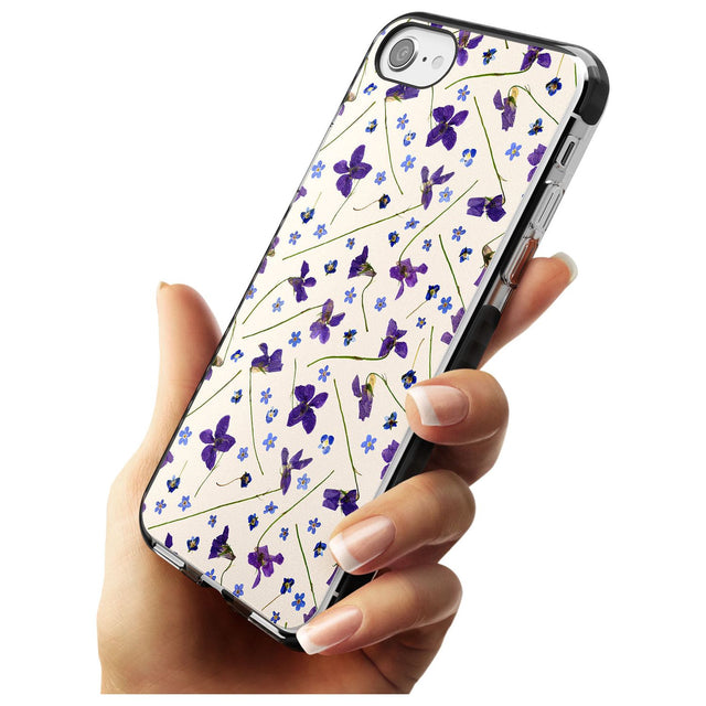 Violet Floral Pattern Design - Cream Black Impact Phone Case for iPhone SE 8 7 Plus