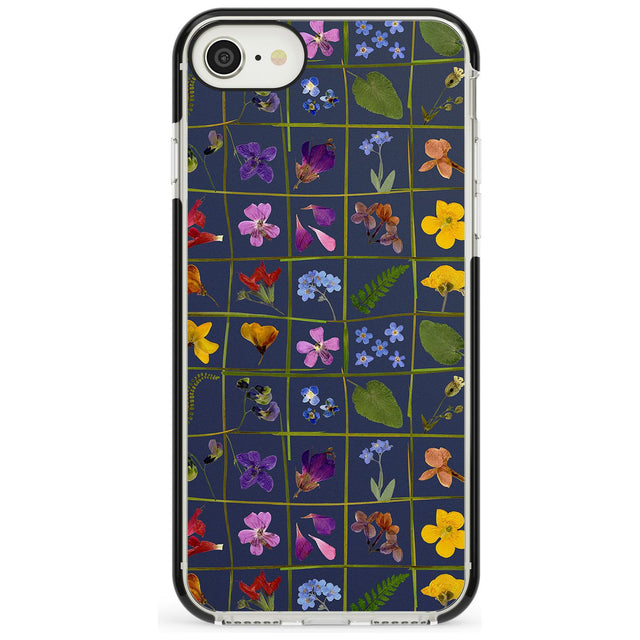 Wildflower Grid Boxes Pattern - Navy Black Impact Phone Case for iPhone SE 8 7 Plus