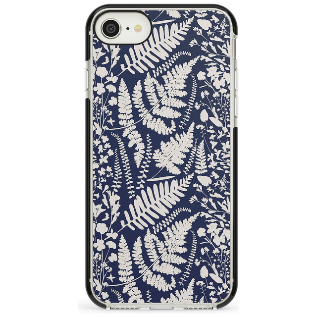 Wildflowers and Ferns on Navy Black Impact Phone Case for iPhone SE 8 7 Plus
