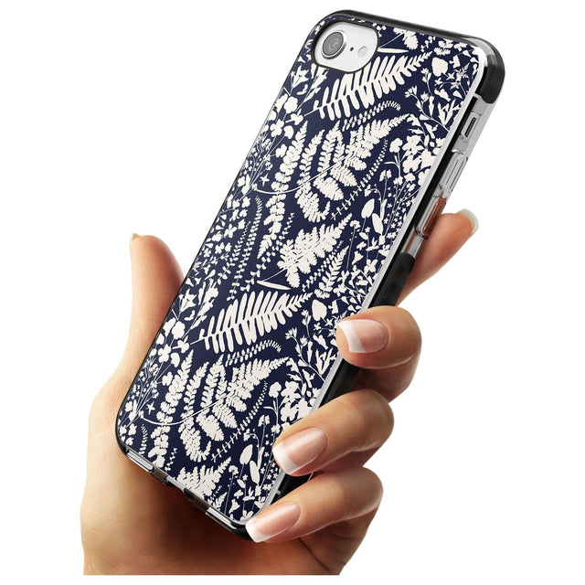 Wildflowers and Ferns on Navy Black Impact Phone Case for iPhone SE 8 7 Plus