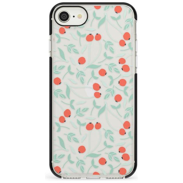 Red Berries Transparent Floral Black Impact Phone Case for iPhone SE 8 7 Plus