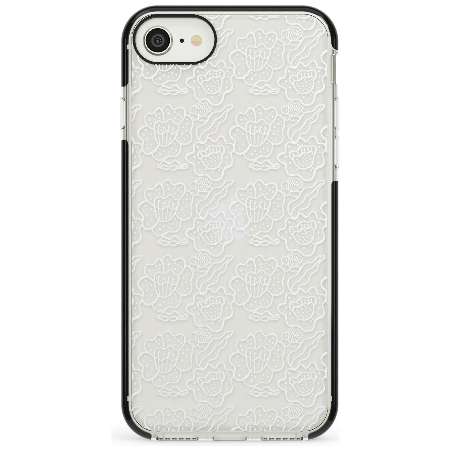 Funky Floral Patterns White on Clear Black Impact Phone Case for iPhone SE 8 7 Plus