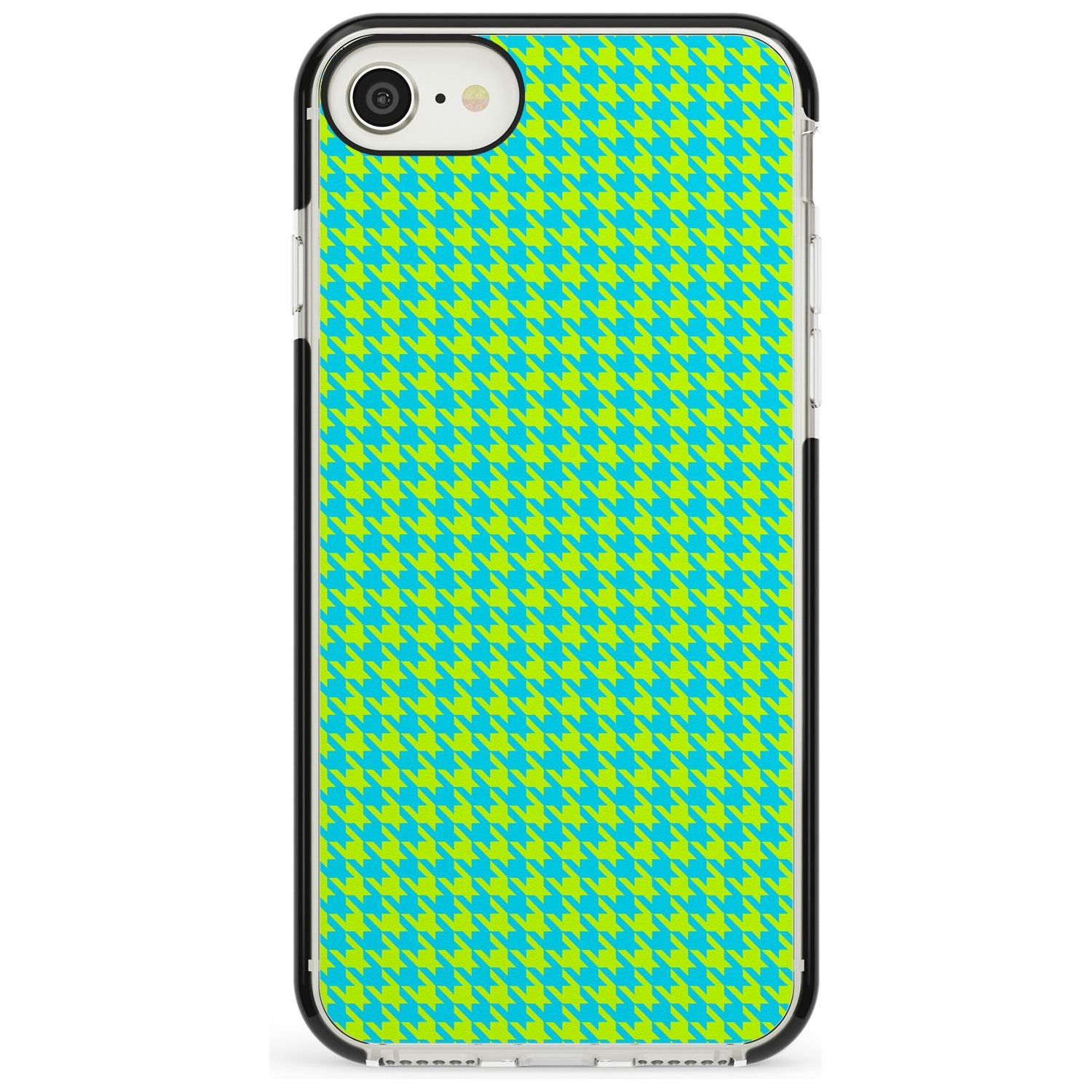Neon Lime & Turquoise Houndstooth Pattern Black Impact Phone Case for iPhone SE 8 7 Plus