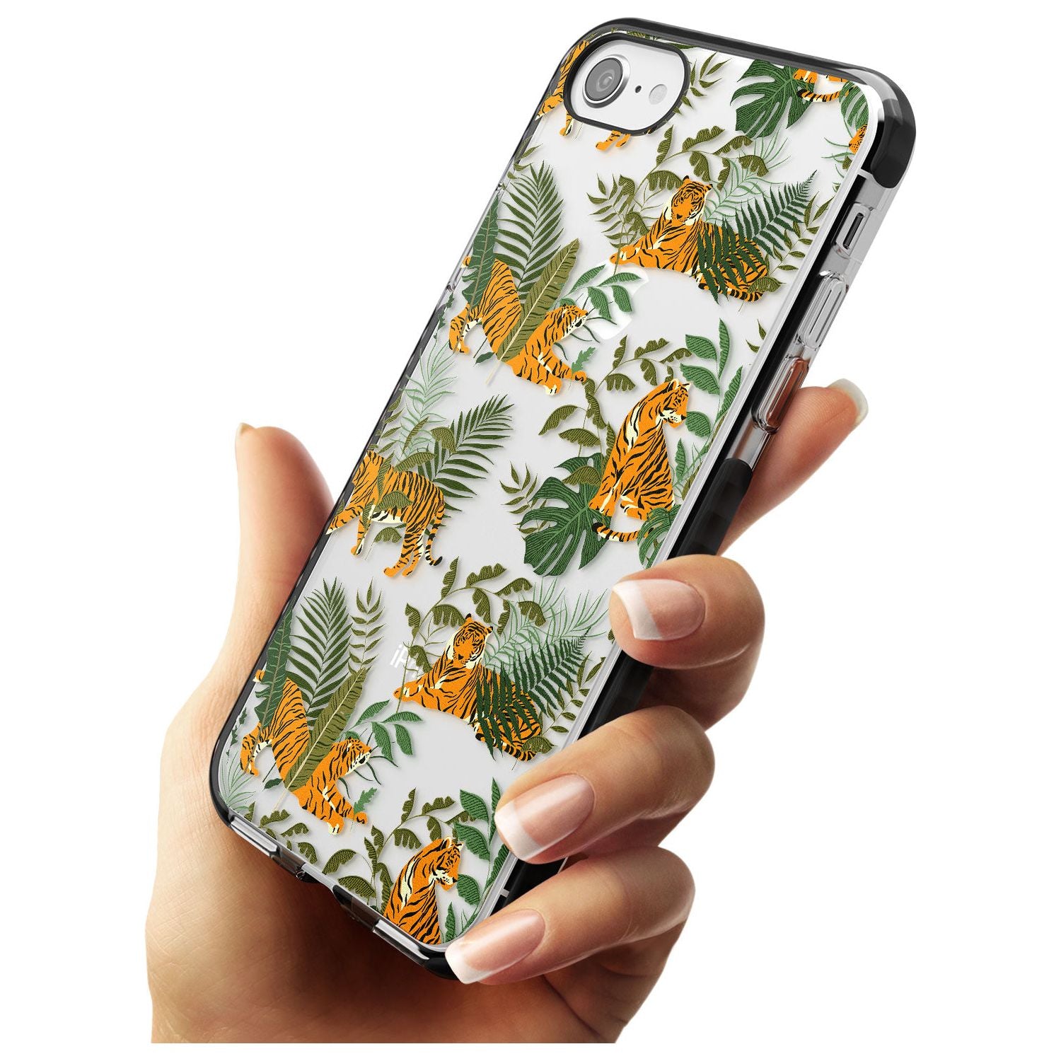 ClearTiger & Fern Jungle Cat Pattern Black Impact Phone Case for iPhone SE 8 7 Plus