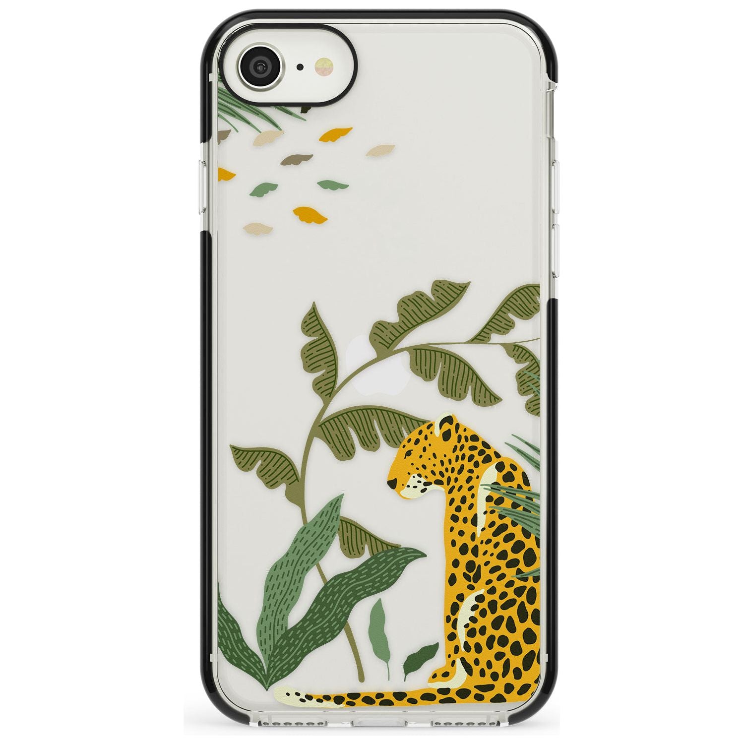 Large Jaguar Clear Jungle Cat Pattern Black Impact Phone Case for iPhone SE 8 7 Plus