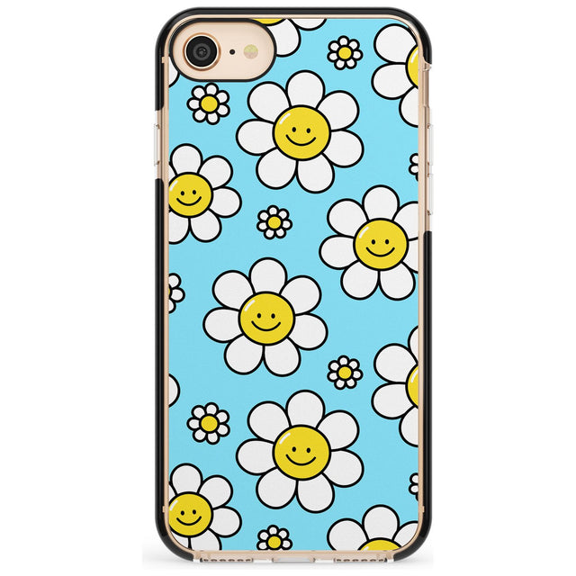 Daisy Faces Kawaii Pattern Black Impact Phone Case for iPhone SE 8 7 Plus