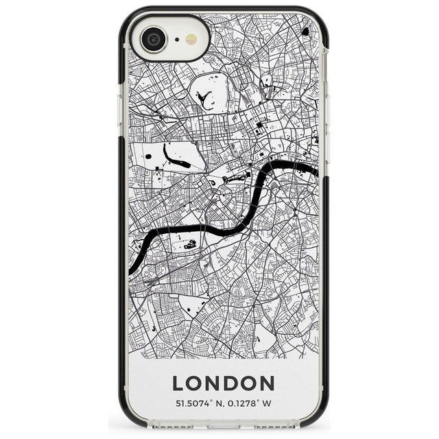 Map of London, England Black Impact Phone Case for iPhone SE 8 7 Plus