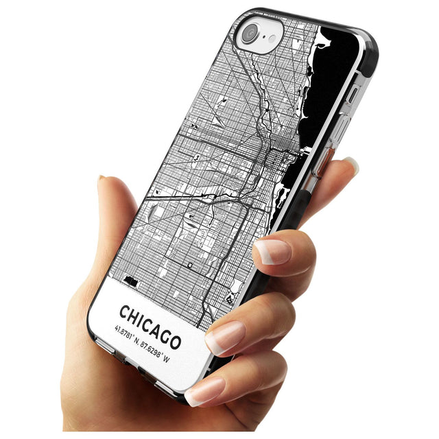 Map of Chicago, Illinois Black Impact Phone Case for iPhone SE 8 7 Plus