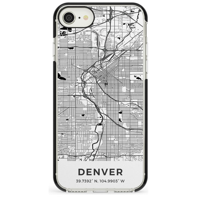 Map of Denver, Colorado Black Impact Phone Case for iPhone SE 8 7 Plus