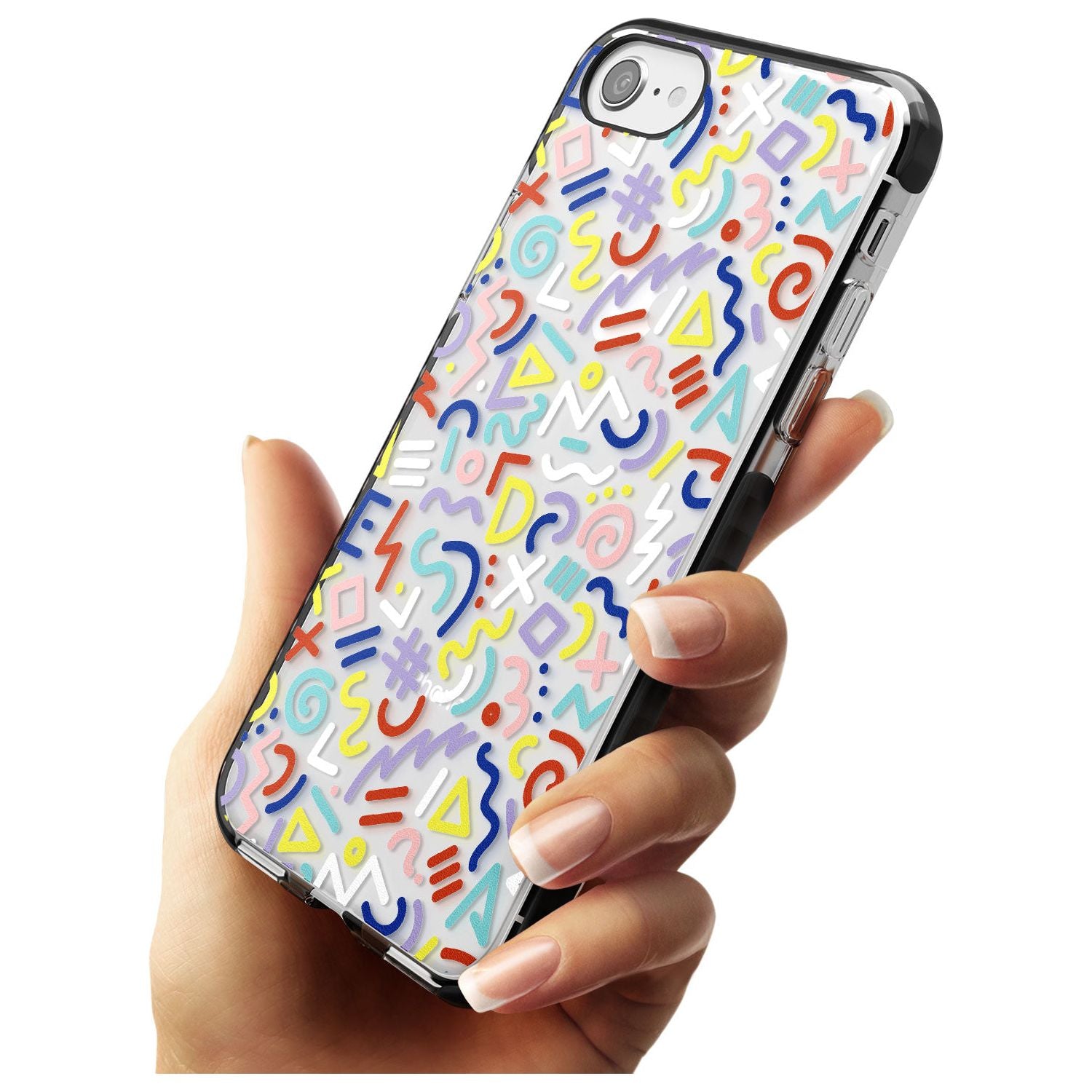 Colourful Mixed Shapes Retro Pattern Design Black Impact Phone Case for iPhone SE 8 7 Plus