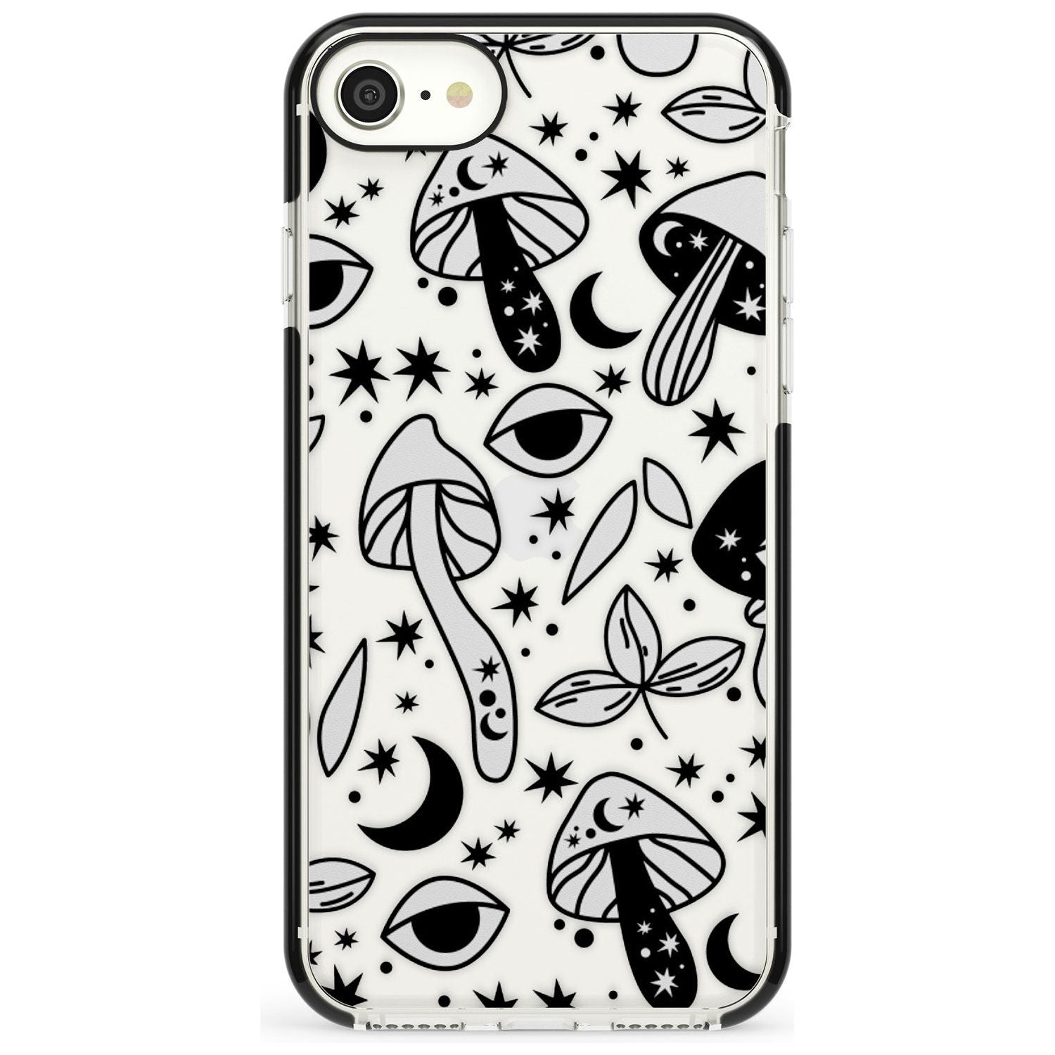 Psychedelic Mushrooms Pattern Black Impact Phone Case for iPhone SE 8 7 Plus