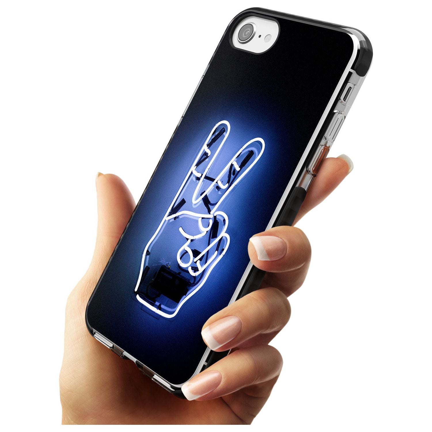 Peace Sign Hand Neon Sign Black Impact Phone Case for iPhone SE 8 7 Plus