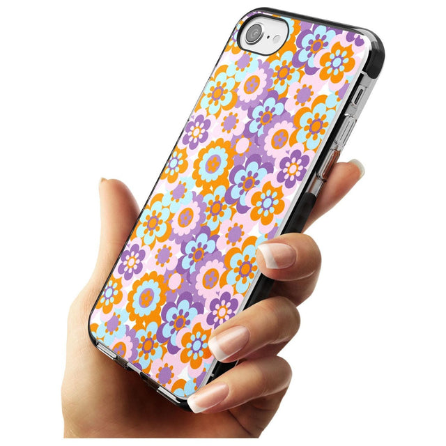 Flower Power Pattern Black Impact Phone Case for iPhone SE 8 7 Plus
