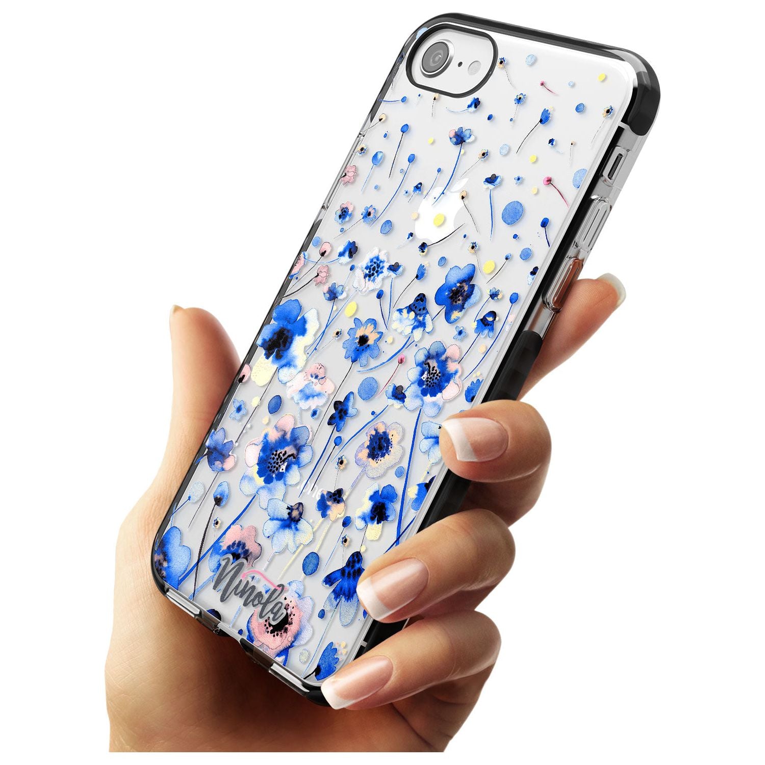 Ink Flowers Blue Black Impact Phone Case for iPhone SE 8 7 Plus