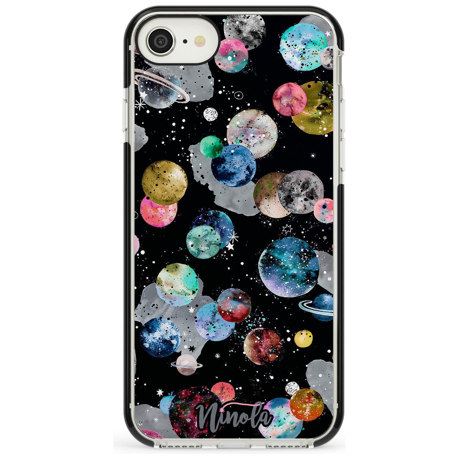 Space Planets Black Impact Phone Case for iPhone SE 8 7 Plus