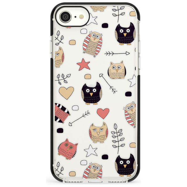 Cute Owl Pattern Black Impact Phone Case for iPhone SE 8 7 Plus