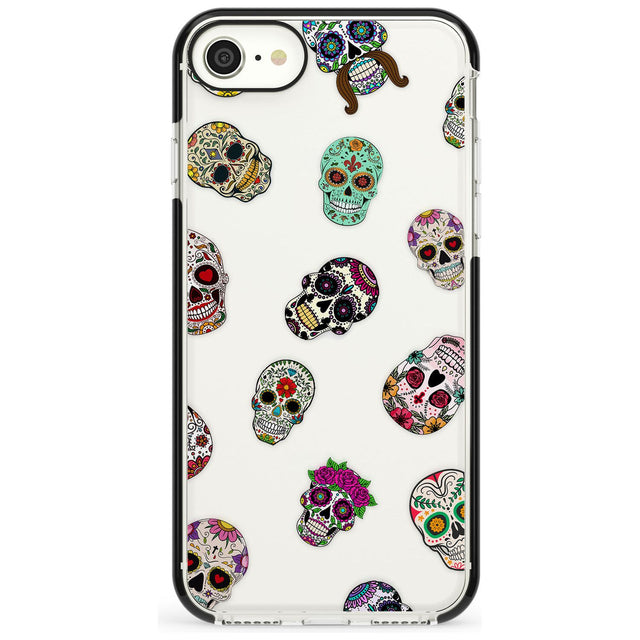 Mixed Sugar Skull Pattern Black Impact Phone Case for iPhone SE 8 7 Plus
