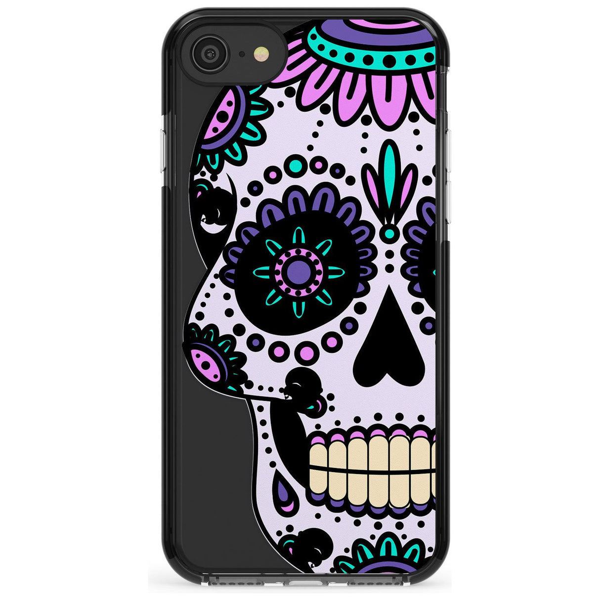 Violet Sugar Skull Black Impact Phone Case for iPhone SE 8 7 Plus