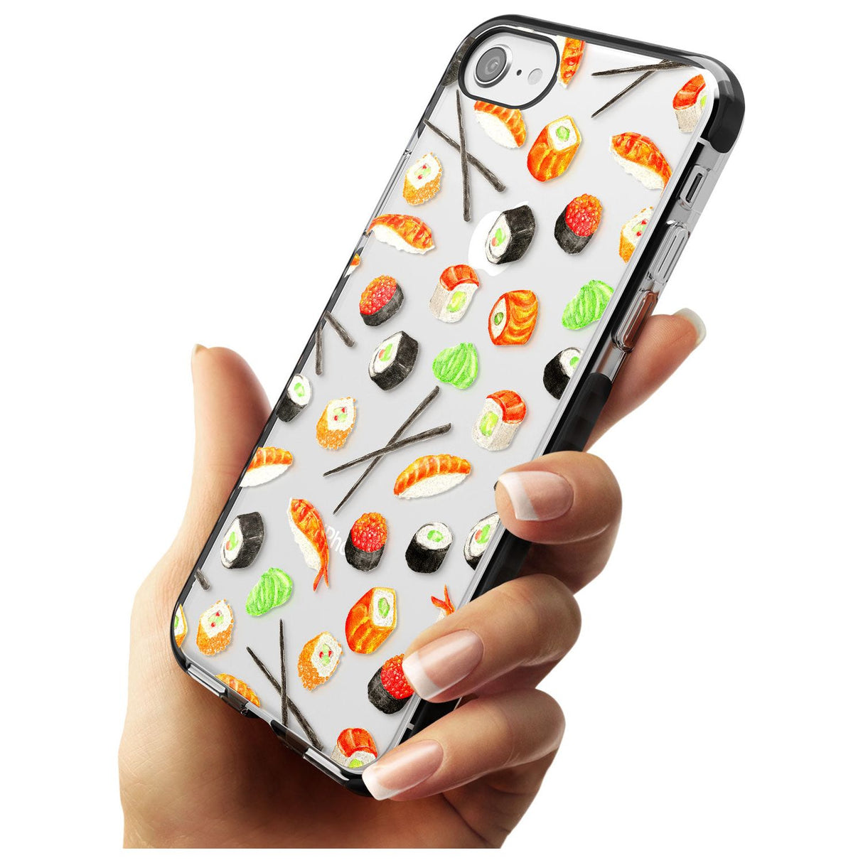Sushi & Chopsticks Watercolour Pattern Black Impact Phone Case for iPhone SE 8 7 Plus